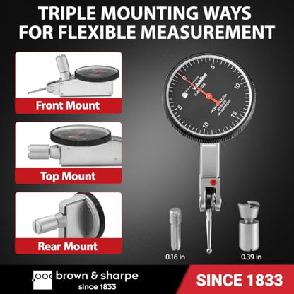 Brown & Sharpe Dial Test Indicator, 0.0005" Graduation, 0.030" Range