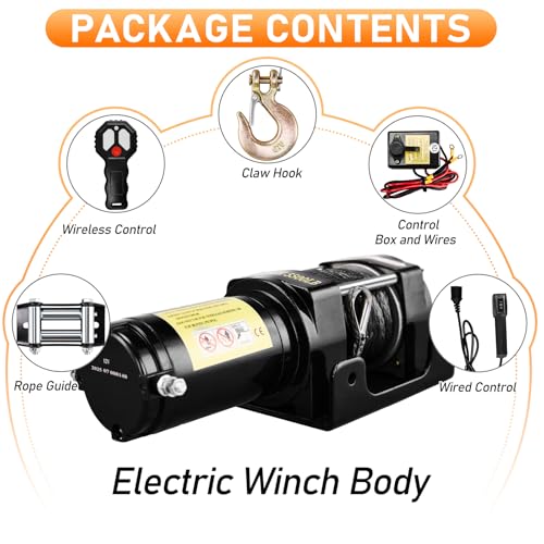5500lb Electric Winch with Synthetic Rope, 12V DC - color: 5500LB Black
