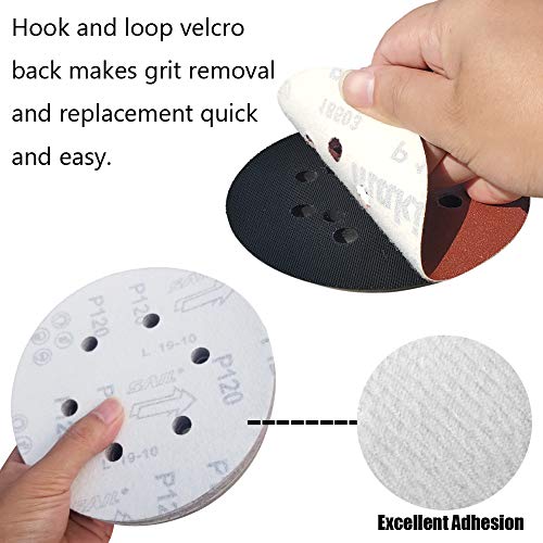 100 PCS 6 Inch 6 Holes Sanding Disc Assorted - 60 80 120 150 240 Grits, 6" Hook & Loop Backing Random Orbital Sandpaper Sander Paper for Automotive Paint, Woodworking Wood, Metal