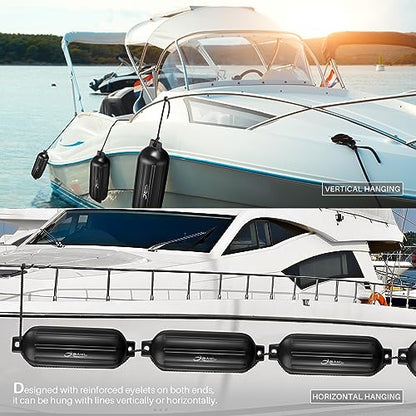 4 Pack 8.5 x 27 Inches Boat Fenders Bumpers for Docking - color: Obsidian Black