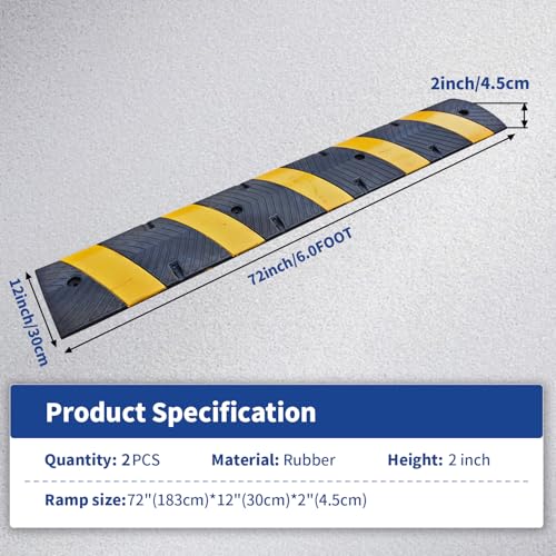 BESEA 72" Rubber Speed Bumps for Driveway 2 Pack, Heavy Duty 22000 LBS - size: 72 IN