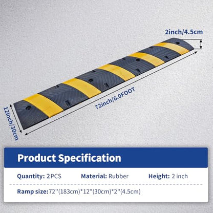 BESEA 72" Rubber Speed Bumps for Driveway 2 Pack, Heavy Duty 22000 LBS - size: 72 IN