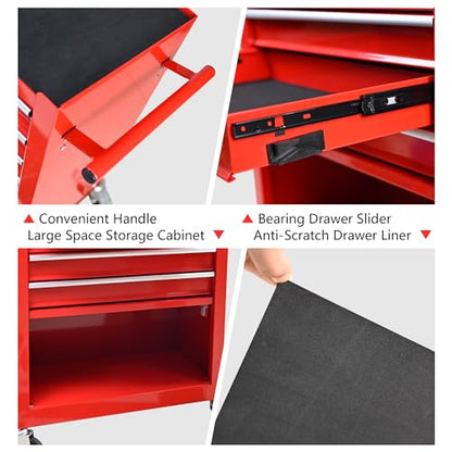 Lockable 4-Drawer Rolling Tool Chest, Red - color: Red, size: 4 drawer
