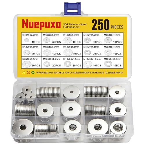 250PCS Flat Washers Assortment Kit, 304 Stainless Steel Washers - style: 250PCS (Metric)