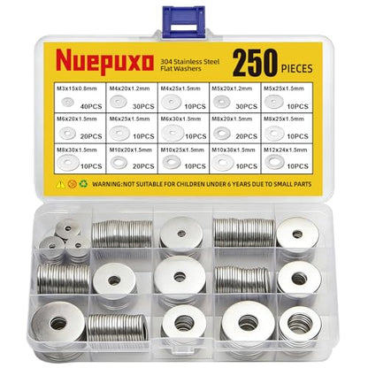 250PCS Flat Washers Assortment Kit, 304 Stainless Steel Washers - style: 250PCS (Metric)
