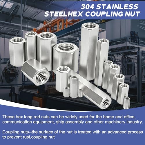 304 Stainless Steel Metric hex Coupling Nuts M8 x 1.25-Pitch 40mm 8 Pcs - size: M8x1.25x40MM