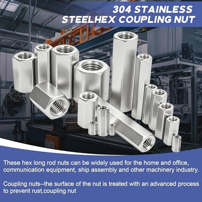 304 Stainless Steel Metric hex Coupling Nuts M8 x 1.25-Pitch 40mm 8 Pcs - size: M8x1.25x40MM