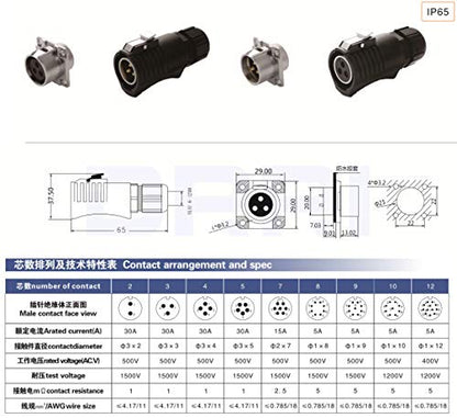 LP20 5 Pin Female Power Industrial Quick-Disconnected Male and Female Plug Socket Bulkhead Connector - color: Feamle plug & male socket, size: LP20 5F