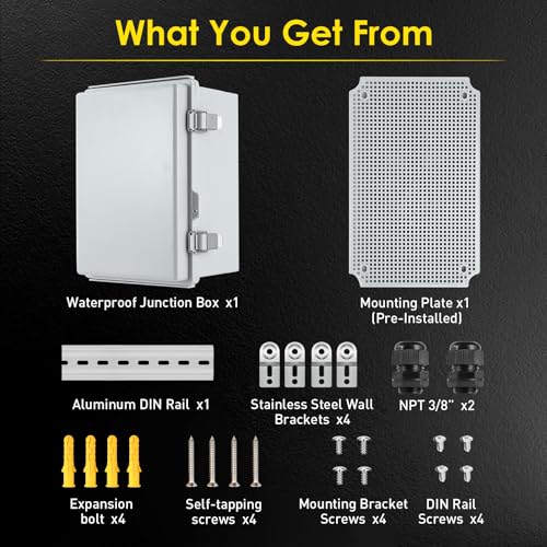 IP67 ABS Outdoor Electrical Junction Box Waterproof with Aluminum DIN Rail - color: Grey, size: 16.1''×12.2''×7.1''
