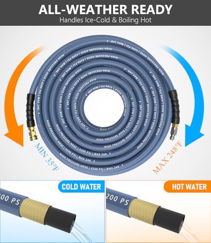 Pressure Washer Hose 150FT with 3/8'' Quick Connect, 4200 PSI - color: Blue, size: 150FT