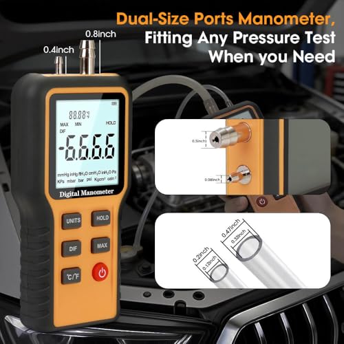 Manometer, Dual-Port Digital Manometer HVAC, Gas Pressure Tester - size: 0.4&0.8inch