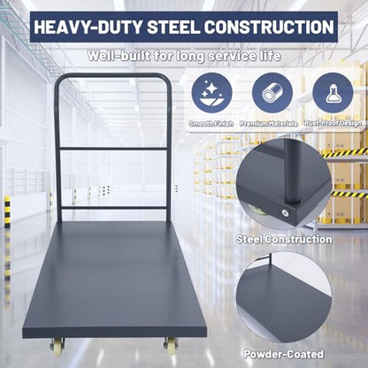 Heavy Duty Platform Truck, 60"x30" Flatbed Cart, 2000 lbs Capacity Steel Flat Dolly with Swivel Wheels, Industrial Utility Push Cart for Warehouse, Luggage, and Moving