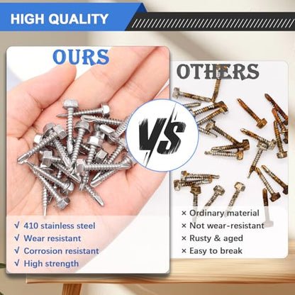 mxuteuk #8×1/2" Self Tapping Screws for Metal,410 Stainless Steel Self Drilling Screws,Hex Washer Head Sheet Metal Screws Suitable for Wood, Metal or Tough Materials (230PCS) - size: SV-#8 ×1/2
