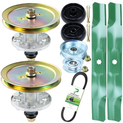 GY21098 42 Inch Deck Rebuild Kit for John Deere D105 D110 D130 - color: A8 2xSpindle+2xGX20367+Idler+BeltA103+Blades+Wheel