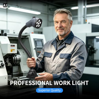LED Work Light, Dimmable 220–1980 Lumens, Adjustable Machine Lamp 20‑Inch Flexible Gooseneck with Screw‑Mount Base – for Workshop, Lathe, Sewing, Grill, and Industrial Lighting, Gray