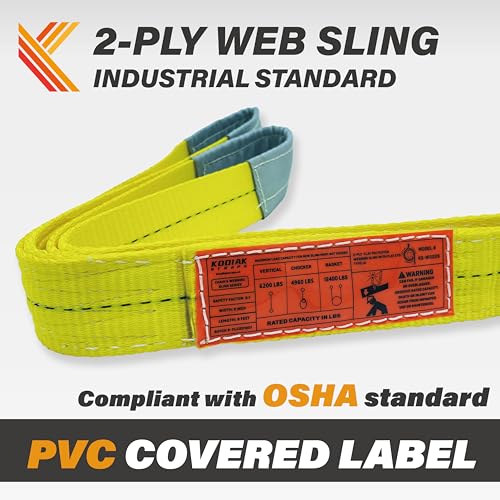 2-Ply Lifting Sling Straps 2”x 10ft - 6200lbs Vertical Capacity Heavy Duty Flat Eye Lift Sling, for Rigging Moving Towing Hoisting -2Pack - Kodiak Straps - color: 2 PACK, size: 2inch x 10ft