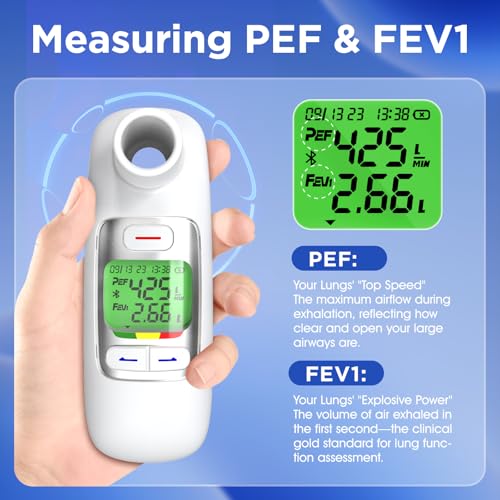 Bluetooth Peak Flow Meter, Digital PEF FEV1 Monitor for Asthma