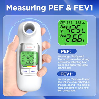 Bluetooth Peak Flow Meter, Digital PEF FEV1 Monitor for Asthma