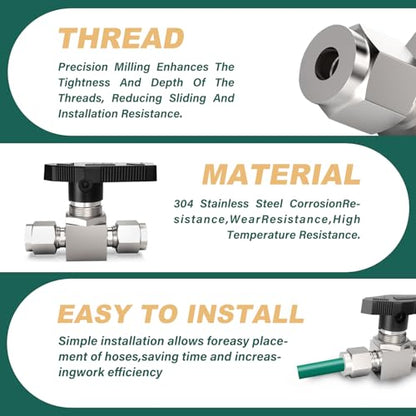 1PCS 304 Stainless Steel Compression Valve,3/4" Tube OD Straight Adapter, for water/oil/air systems. - size: 3/4" OD (Valve)