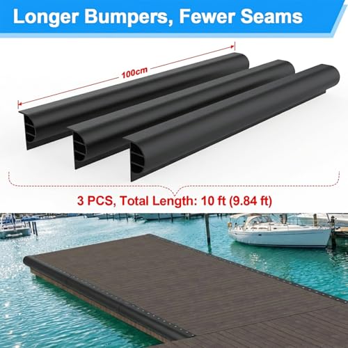 FUQUN P-Profile Dock Bumpers, 2.8/10/20 FT Heavy-Wall EPDM Rubber Docking Fender for Straight & Side Protection, Wider & Thicker Dock Edging Bumper with 304 Stailess Steel Screws & Drill Bit - size: 3 pcs × 3.3 ft | 10 ft Total