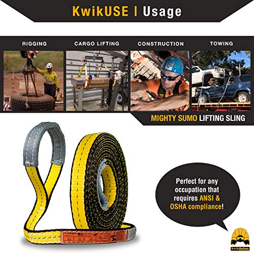 KwikSafety - Charlotte, NC - Mighty Sumo 1”x 20’ Poly Web Sling Lifting Strap Construction ASME OSHA / 3200lbs Vertical 2550lbs Choker 6400lbs Basket/Rigging Moving Towing Hoisting Gear - size: 1"x20' | 3200 lbs