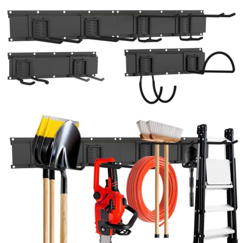 Garage Tool Organizer Wall Mount, 64inch Heavy-Duty Garage Storage System and Garden Tool Organizer with 8 Adjustable Hooks for Shovel, Snowboard, Yard Tools and Shed - size: 64"-8hooks