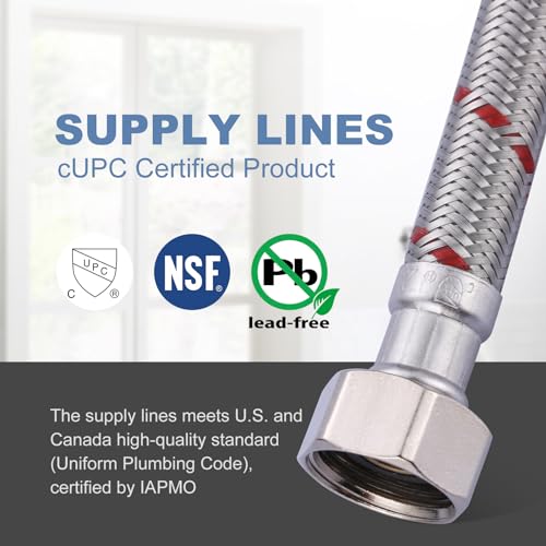 ARCORA 30 Inch Length Faucet Hose 1/2” to 1/2”, Braided Stainless Steel cUPC Supply Lines 1/2 Inch FIP x 1/2 Inch FIP Sink Hose Attachment for Faucet 1 Pair - size: 30 Inch
