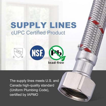 ARCORA 16-Inch Length Faucet Hose Connector Braided Stainless Steel cUPC Supply Lines 1/2-Inch FIP x 1/2-Inch FIP Faucet Hose Replacement 1 Pair - size: 16 Inch