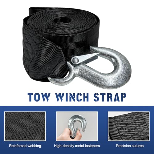 Trailer Winch Strap, 2" x 13.1' 10000 lbs Hand Crank Strap Replacement with Safety Snap Hook, Heavy Duty Strengthened Polyester Emergency Towing Rope for Truck SUV Boat - color: 2"×13.1'