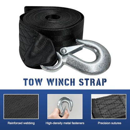 Trailer Winch Strap, 2" x 13.1' 10000 lbs Hand Crank Strap Replacement with Safety Snap Hook, Heavy Duty Strengthened Polyester Emergency Towing Rope for Truck SUV Boat - color: 2"×13.1'