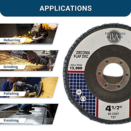 Benchmark Abrasives 4.5" x 7/8" Premium Zirconia T27 Flat Flap Discs 4 1/2 for Angle Grinder, Sanding Discs, Finishing Grinding Wheels 4 1/2 Inch for Sanding Stock Rust Removal (10 Pack) - 40 Grit - style: 40 Grit