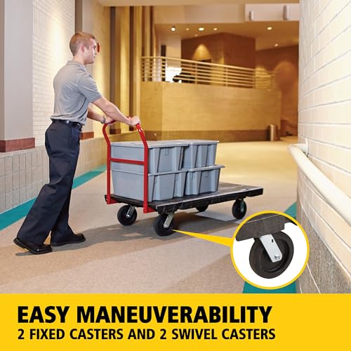 Rubbermaid Commercial Products Heavy-Duty Platform Truck, 2,000 Pound Capacity, 24" x 48" Platform, 8" TPR Casters, Black, for Warehouse/Garage/Cleaning/Manufacturing - size: 24x48, style: TPR Casters