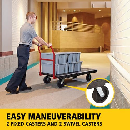 Rubbermaid Commercial Products Heavy-Duty Platform Truck, 2,000 Pound Capacity, 24" x 48" Platform, 8" TPR Casters, Black, for Warehouse/Garage/Cleaning/Manufacturing - size: 24x48, style: TPR Casters