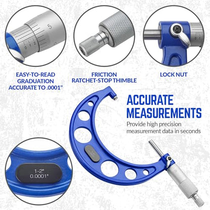 Premium Outside Micrometer Set 0-4" / 0.0001", Blue - color: Blue