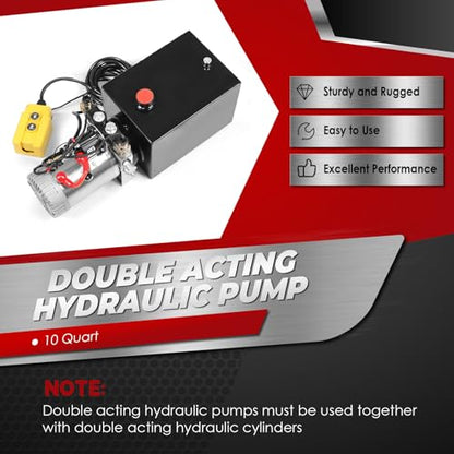 Nakkaa 12V DC 10 Quart Hydraulic Power Device Double Acting Hydraulic Pump - size: 10 Quart Double