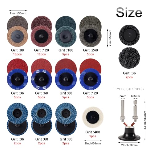60PCS 2 Inch Sanding Disc Quick Change Disc Set with Shank Holder Fits Various Grinder Roll Lock Disc Die Grinder Surface Conditioning, Polishing, Finishing and Burr Rust Paint Removal - style: 60PCS (Nylon main）