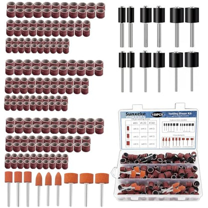 Sanding Drum Set for Most Rotary Tools-Includes 138 Aluminum Oxide Drum Sander Sanding Sleeves (80,120,240 Grit),12 Drum Mandrels and 9 Sanding Bits,Sanding Bits Tool Accessories with Box - color: 159pcs-3 Styles
