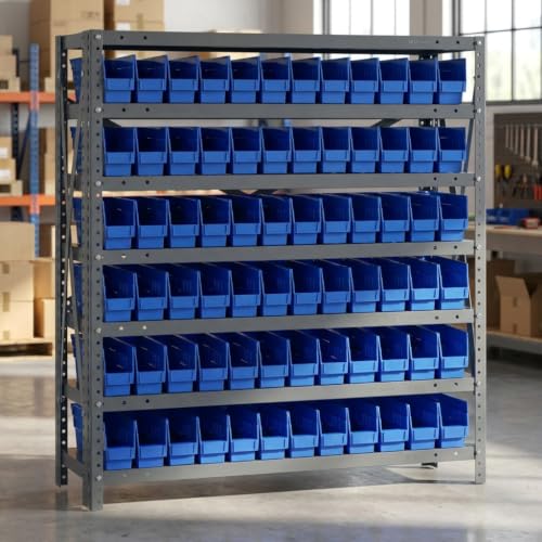 Quantum Storage Systems 1239-100BL Steel Shelving Unit with 4" Shelf Bins, 12" D x 36" W x 39" H, Blue - size: 39" H x 36" W x 12" D, style: 12" L x 3" W x 4" H 72 Economy Blue Bins