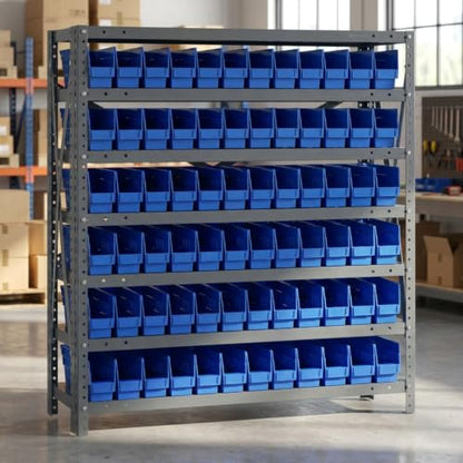 Quantum Storage Systems 1239-100BL Steel Shelving Unit with 4" Shelf Bins, 12" D x 36" W x 39" H, Blue - size: 39" H x 36" W x 12" D, style: 12" L x 3" W x 4" H 72 Economy Blue Bins