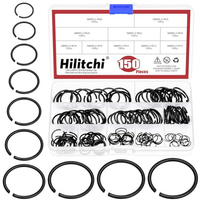 Hilitchi 150PCS Round Wire C-Clips 10 Sizes GB895.2 Retainer Clip Black Internal Snap Rings Round Wire Snap Rings Assortment Kit for Hole Shaft - size: GB895.2
