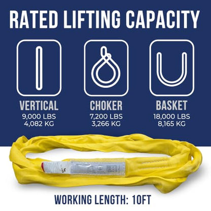 Ben-Mor Heavy Duty Round Lifting Sling, 10 ft 9 000 lb - color: Yellow - 9,000 lb Vertical WLL, size: 10 feet