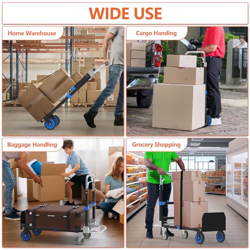 3-in-1 Folding Hand Truck, 500 lb Heavy Duty Steel Dolly - color: Blue
