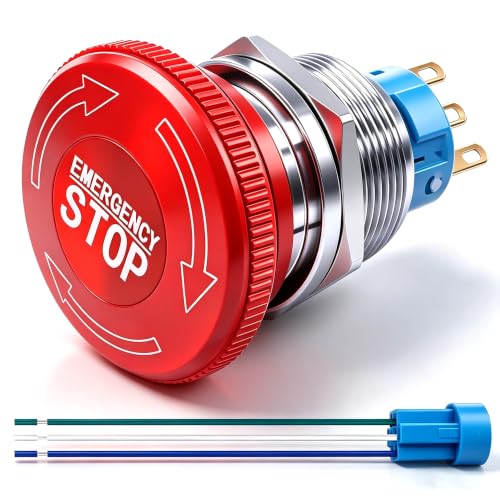 mxuteuk 22mm Stainless Steel Metal Latching Emergency Stop Push Button Switch with Connection Plug 12-220V 3A 1NO 1NC,MXU-DT-CT - color: Red/MXU-DT-CT, size: 1NC 1NO