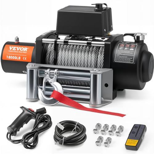 VEVOR Electric Winch, 18,000 lb Truck Trailer Jeep Winch, 12V DC 7/16 in x 85 ft Steel Cable Roller Fairlead Wireless & Wired Remote Control, IP55 Waterproof Towing for Off Road SUV Jeep Truck Trailer - size: 18000 lbs