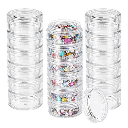 3 Sets 6 Layer Stackable Plastic Containers, 10G/10ML Clear Cosmetic Storage Box Round Organizer Jars for Beads, Buttons, Small Jewelry Findings
