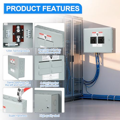 THQL Circuit Breaker Panels, 4-Space, 125A Circuit Breaker Distribution Box, 120V/240V Circuit Breaker Electrical Enclosure,Indoor Main Lug Load Center - style: 4 SPACE