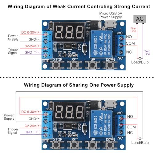 2pcs DC 6-30V Timer Relay Programmable Time Delay Relay Module Cycle Timer with LED Display Support Micro USB 5V Power Supply, Smart Home Controller