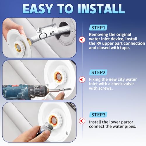 RV City Water Inlet with Check Valve, RV Water Fill Inlet Connection with 3/4 NH Female to 1/2 NPT Male Lead-free Brass City Water Inlet Flange for RV, RV Water Inlet Replacement - color: White Big Flange
