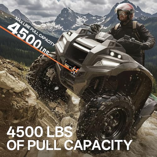 4500lb Electric Winch with Synthetic Rope, 12V DC - color: 4500LB Black-Orange