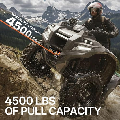 4500lb Electric Winch with Synthetic Rope, 12V DC - color: 4500LB Black-Orange